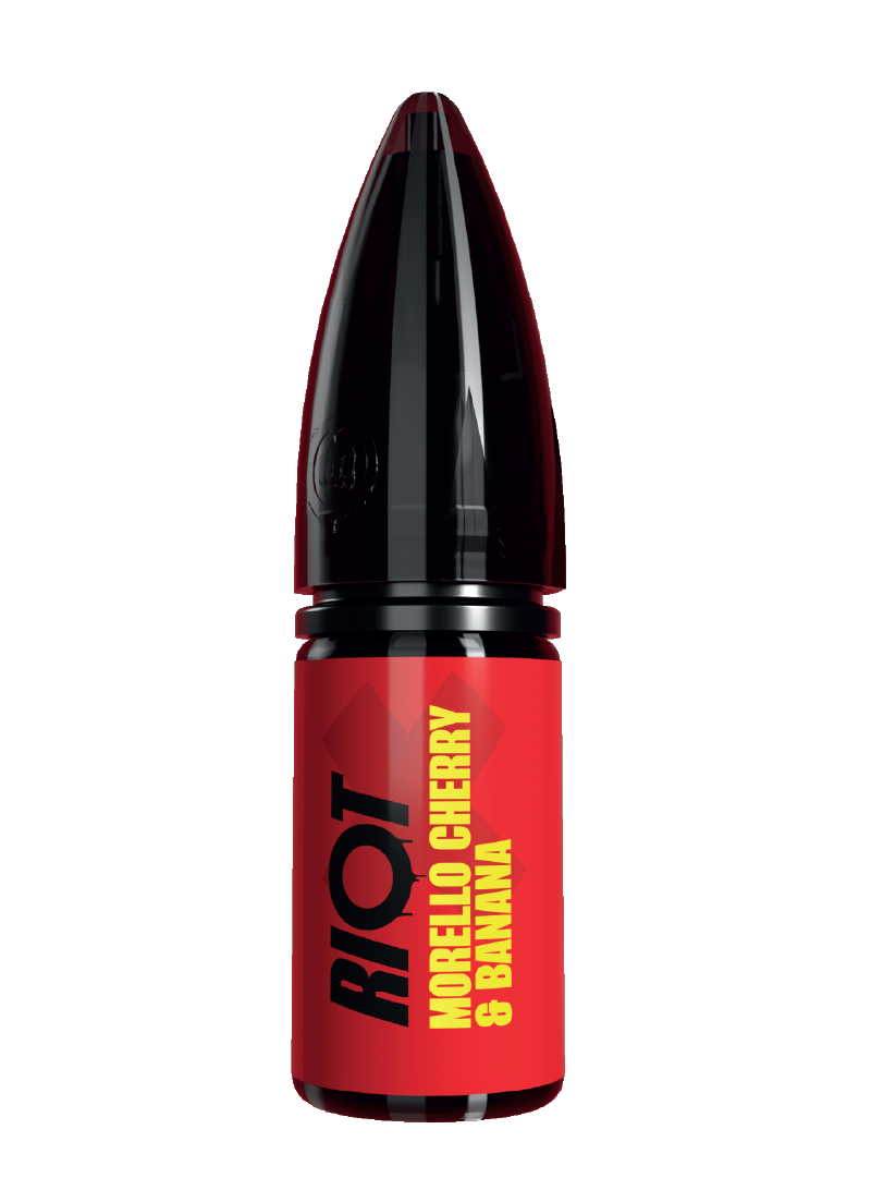 Riot X - Morello Cherry & Banana E-liquid in bullet bottle