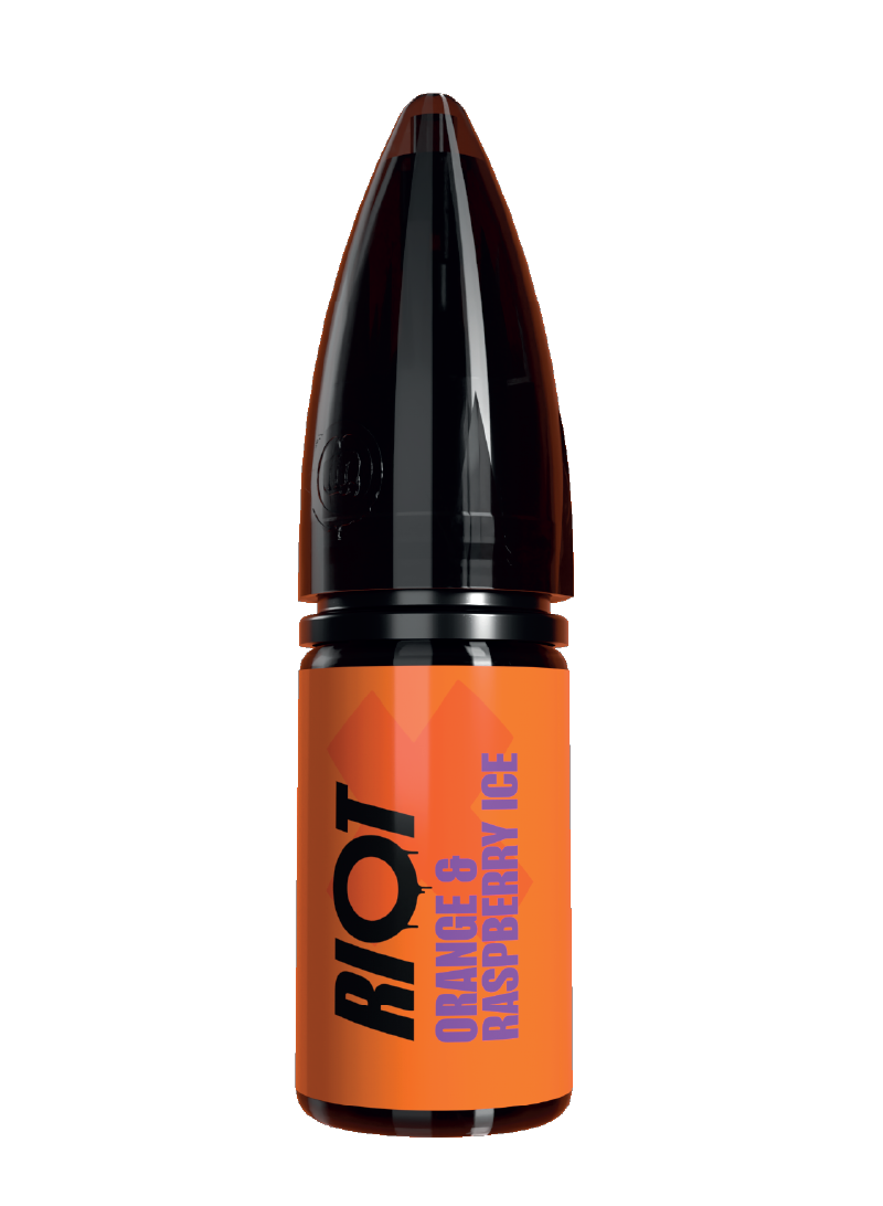 Riot X - Orange & Raspberry Ice E-liquid in bullet bottle