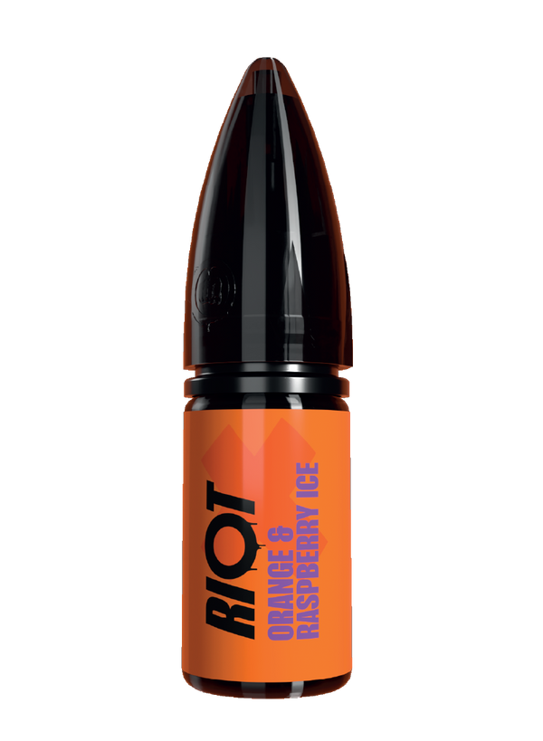 Riot X - Orange & Raspberry Ice E-liquid in bullet bottle