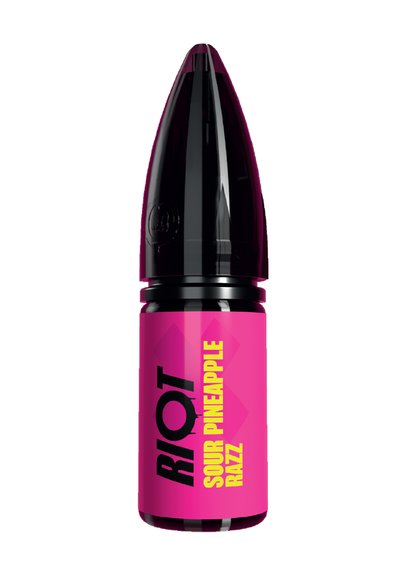 Riot x - Sour Pineapple Razz e-liquid in bullet bottle